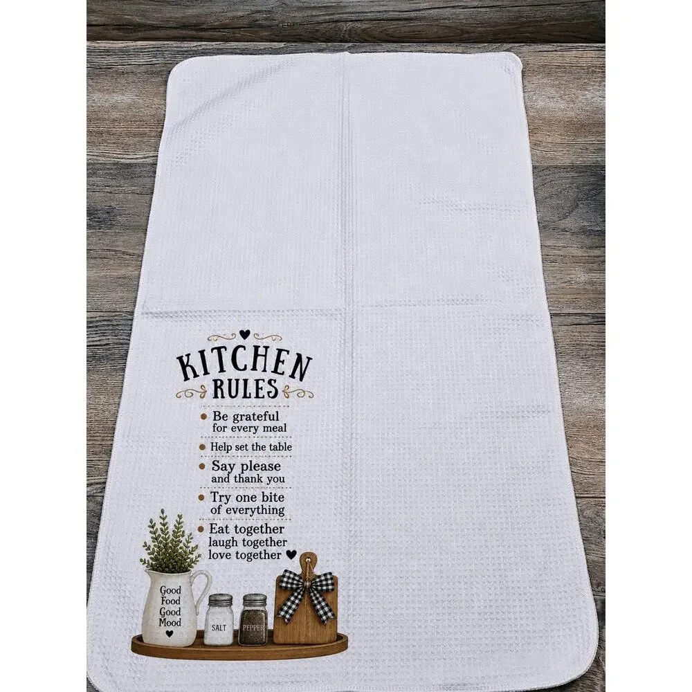 Farmhouse Kitchen Rules Towel Family Kitchen Decor Eat Laugh Love Together